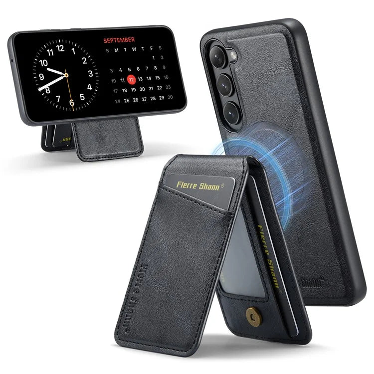 FIERRE SHANN 025 Style For Samsung Galaxy S23+ Case Card Holder Kickstand PU+TPU Phone Shell