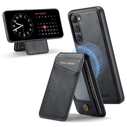 FIERRE SHANN 025 Style For Samsung Galaxy S23+ Case Card Holder Kickstand PU+TPU Phone Shell