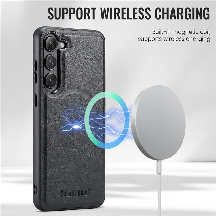 FIERRE SHANN 025 Style For Samsung Galaxy S23+ Case Card Holder Kickstand PU+TPU Phone Shell