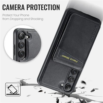 FIERRE SHANN 025 Style For Samsung Galaxy S23+ Case Card Holder Kickstand PU+TPU Phone Shell