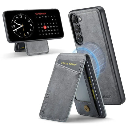 FIERRE SHANN 025 Style For Samsung Galaxy S23+ Case Card Holder Kickstand PU+TPU Phone Shell