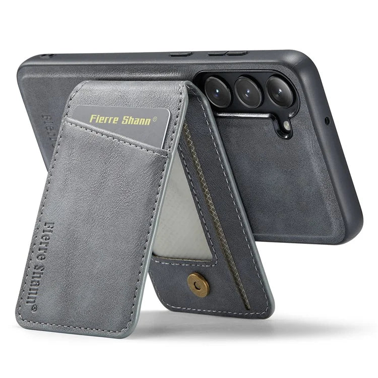 FIERRE SHANN 025 Style For Samsung Galaxy S23+ Case Card Holder Kickstand PU+TPU Phone Shell