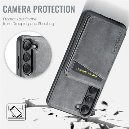 FIERRE SHANN 025 Style For Samsung Galaxy S23+ Case Card Holder Kickstand PU+TPU Phone Shell
