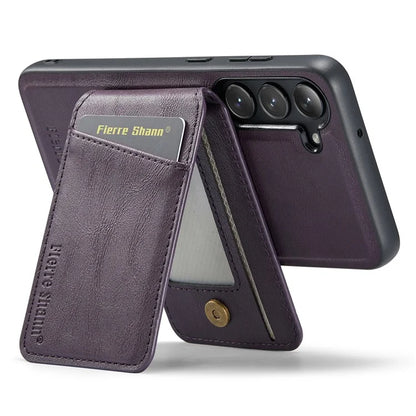 FIERRE SHANN 025 Style For Samsung Galaxy S23 Case Leather Back Cover Detachable RFID Blocking Card Holder