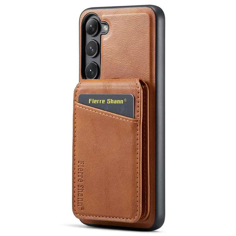 FIERRE SHANN 025 Style For Samsung Galaxy S23 Case Leather Back Cover Detachable RFID Blocking Card Holder