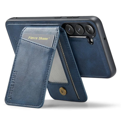 FIERRE SHANN 025 Style For Samsung Galaxy S23 Case Leather Back Cover Detachable RFID Blocking Card Holder
