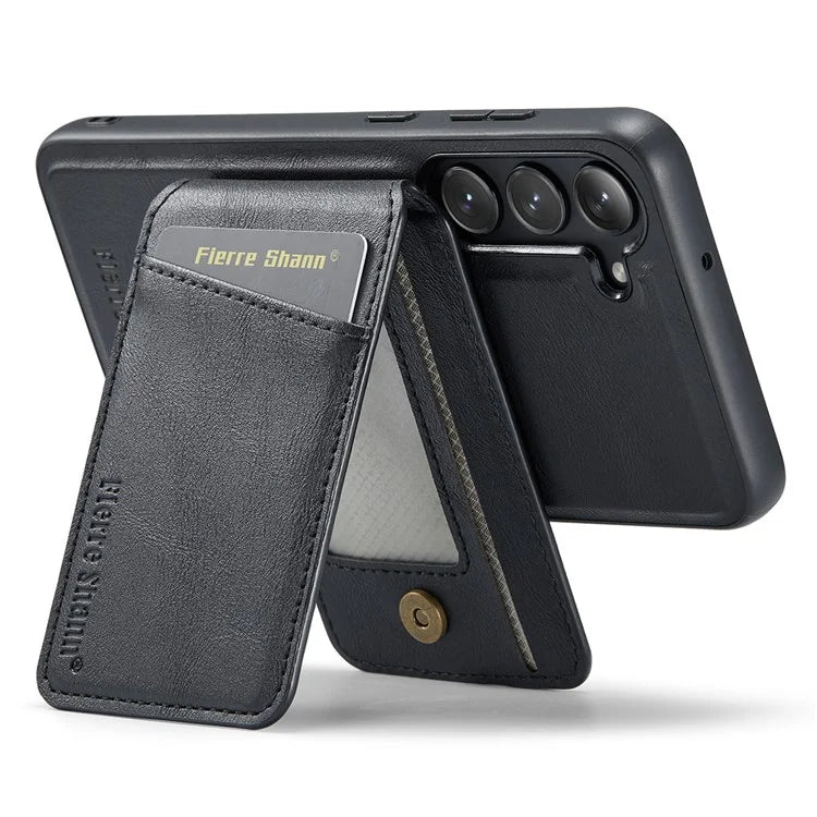 FIERRE SHANN 025 Style For Samsung Galaxy S23 Case Leather Back Cover Detachable RFID Blocking Card Holder