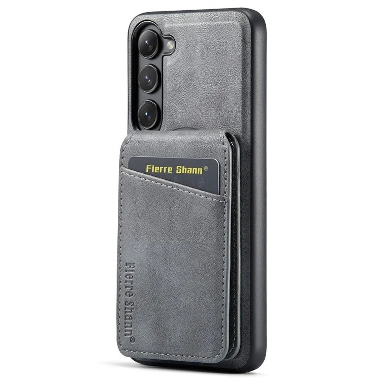 FIERRE SHANN 025 Style For Samsung Galaxy S23 Case Leather Back Cover Detachable RFID Blocking Card Holder