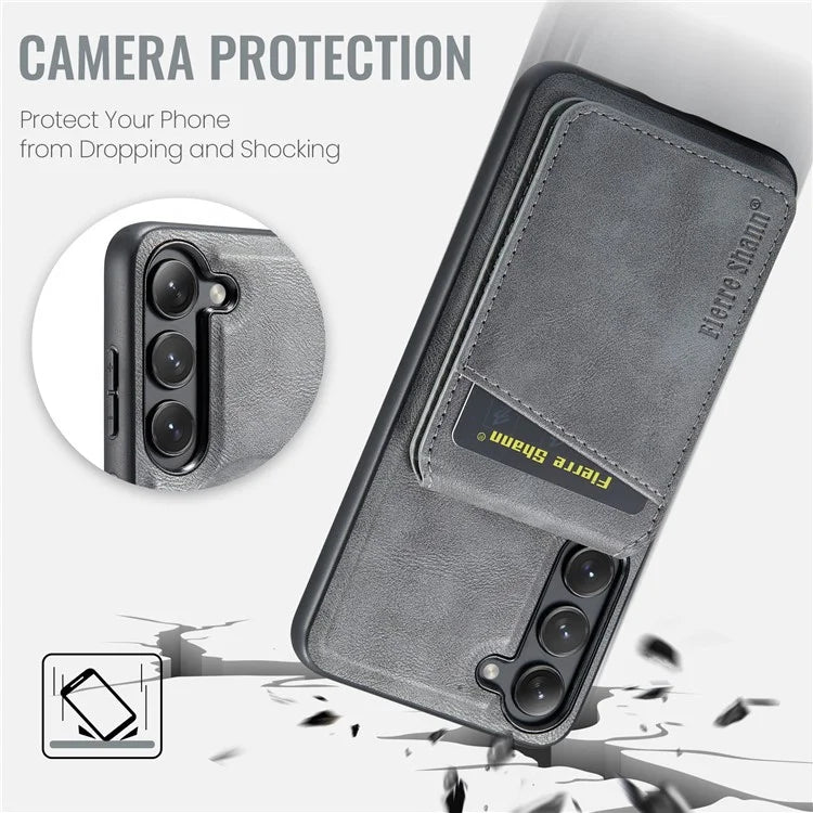 FIERRE SHANN 025 Style For Samsung Galaxy S23 Case Leather Back Cover Detachable RFID Blocking Card Holder