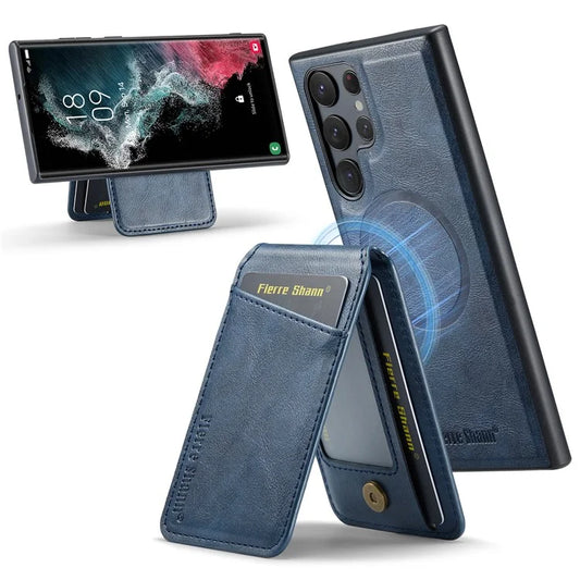 FIERRE SHANN 025 Style For Samsung Galaxy S22 Ultra 5G Case RFID Blocking Leather+TPU Phone Cover Detachable
