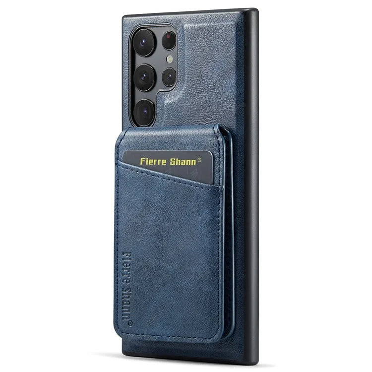 FIERRE SHANN 025 Style For Samsung Galaxy S22 Ultra 5G Case RFID Blocking Leather+TPU Phone Cover Detachable