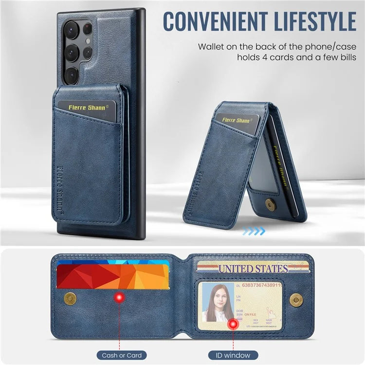 FIERRE SHANN 025 Style For Samsung Galaxy S22 Ultra 5G Case RFID Blocking Leather+TPU Phone Cover Detachable