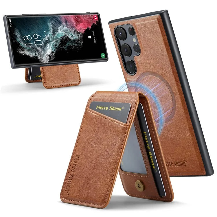 FIERRE SHANN 025 Style For Samsung Galaxy S22 Ultra 5G Case RFID Blocking Leather+TPU Phone Cover Detachable