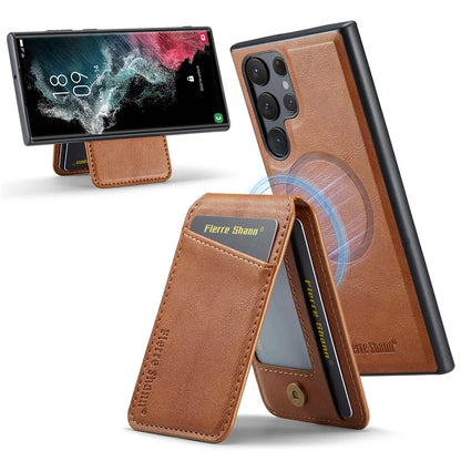 FIERRE SHANN 025 Style For Samsung Galaxy S22 Ultra 5G Case RFID Blocking Leather+TPU Phone Cover Detachable