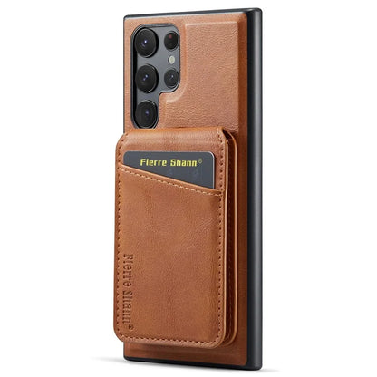 FIERRE SHANN 025 Style For Samsung Galaxy S22 Ultra 5G Case RFID Blocking Leather+TPU Phone Cover Detachable