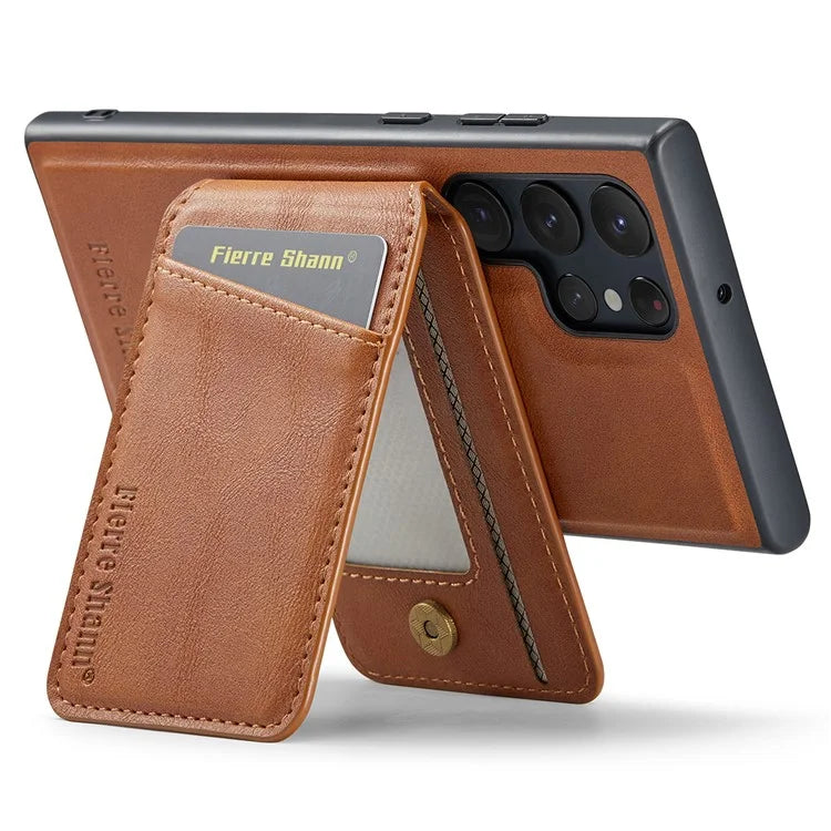 FIERRE SHANN 025 Style For Samsung Galaxy S22 Ultra 5G Case RFID Blocking Leather+TPU Phone Cover Detachable