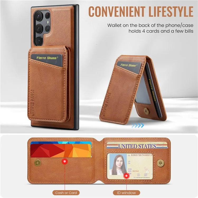 FIERRE SHANN 025 Style For Samsung Galaxy S22 Ultra 5G Case RFID Blocking Leather+TPU Phone Cover Detachable