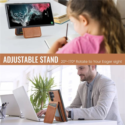 FIERRE SHANN 025 Style For Samsung Galaxy S22 Ultra 5G Case RFID Blocking Leather+TPU Phone Cover Detachable