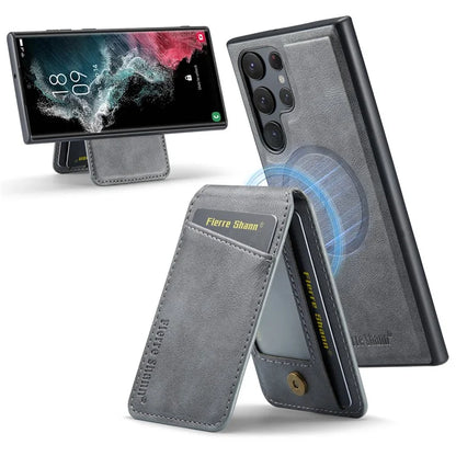 FIERRE SHANN 025 Style For Samsung Galaxy S22 Ultra 5G Case RFID Blocking Leather+TPU Phone Cover Detachable