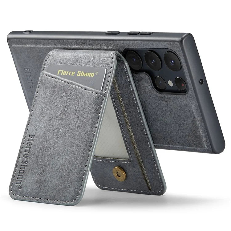 FIERRE SHANN 025 Style For Samsung Galaxy S22 Ultra 5G Case RFID Blocking Leather+TPU Phone Cover Detachable