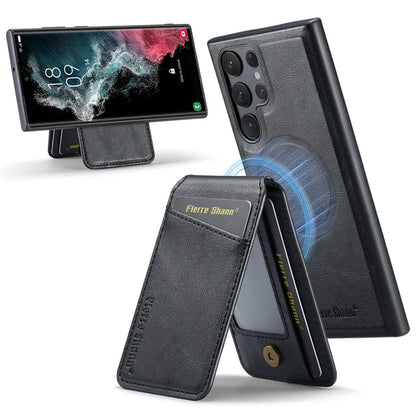FIERRE SHANN 025 Style For Samsung Galaxy S22 Ultra 5G Case RFID Blocking Leather+TPU Phone Cover Detachable