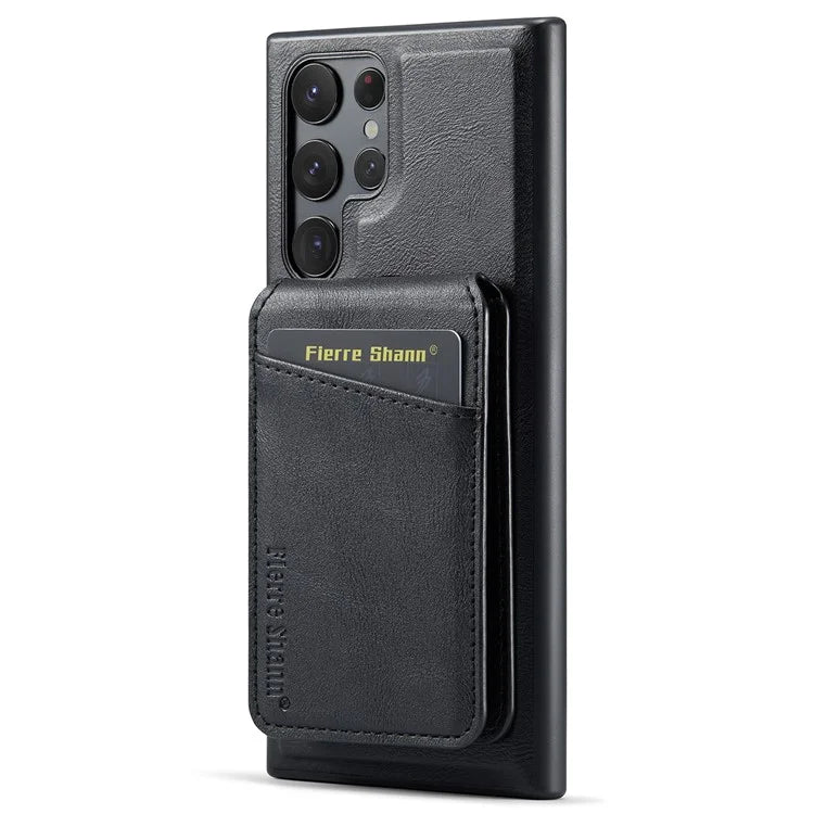 FIERRE SHANN 025 Style For Samsung Galaxy S22 Ultra 5G Case RFID Blocking Leather+TPU Phone Cover Detachable
