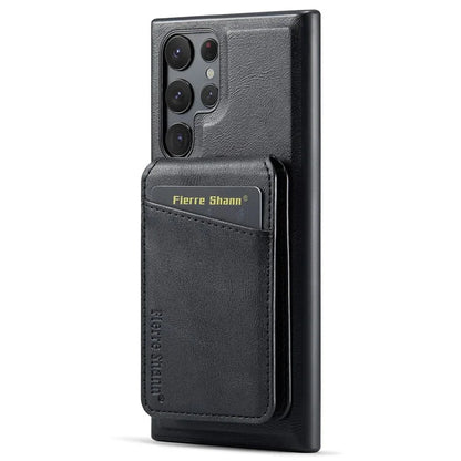 FIERRE SHANN 025 Style For Samsung Galaxy S22 Ultra 5G Case RFID Blocking Leather+TPU Phone Cover Detachable