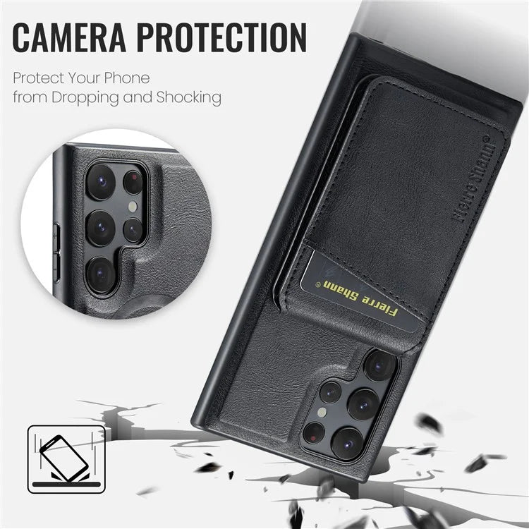 FIERRE SHANN 025 Style For Samsung Galaxy S22 Ultra 5G Case RFID Blocking Leather+TPU Phone Cover Detachable