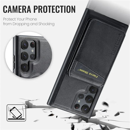 FIERRE SHANN 025 Style For Samsung Galaxy S22 Ultra 5G Case RFID Blocking Leather+TPU Phone Cover Detachable