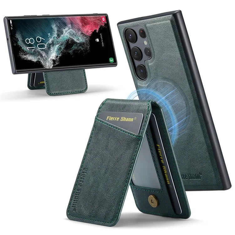 FIERRE SHANN 025 Style For Samsung Galaxy S22 Ultra 5G Case RFID Blocking Leather+TPU Phone Cover Detachable