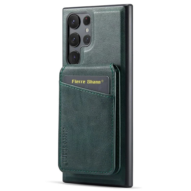 FIERRE SHANN 025 Style For Samsung Galaxy S22 Ultra 5G Case RFID Blocking Leather+TPU Phone Cover Detachable