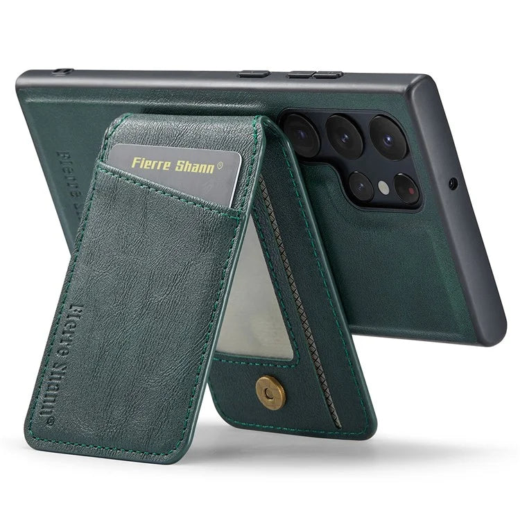 FIERRE SHANN 025 Style For Samsung Galaxy S22 Ultra 5G Case RFID Blocking Leather+TPU Phone Cover Detachable