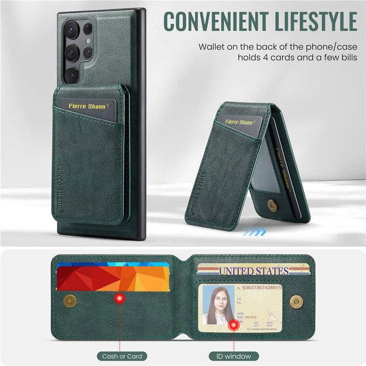 FIERRE SHANN 025 Style For Samsung Galaxy S22 Ultra 5G Case RFID Blocking Leather+TPU Phone Cover Detachable