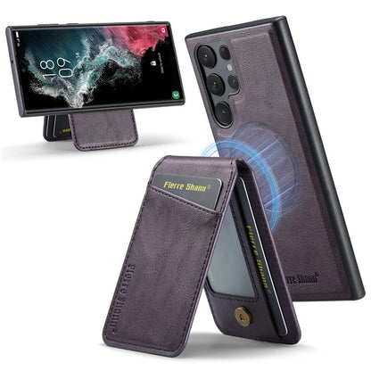 FIERRE SHANN 025 Style For Samsung Galaxy S22 Ultra 5G Case RFID Blocking Leather+TPU Phone Cover Detachable