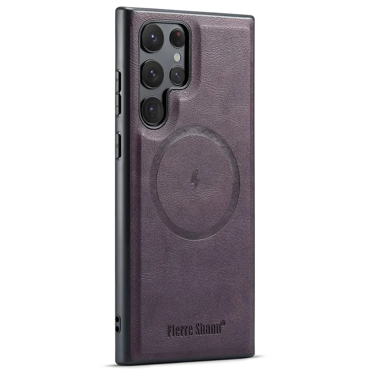 FIERRE SHANN 025 Style For Samsung Galaxy S22 Ultra 5G Case RFID Blocking Leather+TPU Phone Cover Detachable