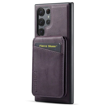 FIERRE SHANN 025 Style For Samsung Galaxy S22 Ultra 5G Case RFID Blocking Leather+TPU Phone Cover Detachable