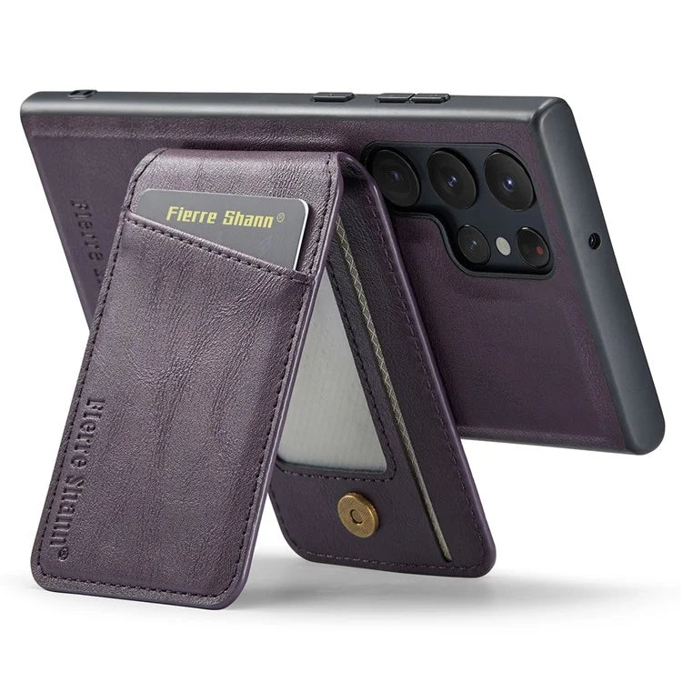FIERRE SHANN 025 Style For Samsung Galaxy S22 Ultra 5G Case RFID Blocking Leather+TPU Phone Cover Detachable