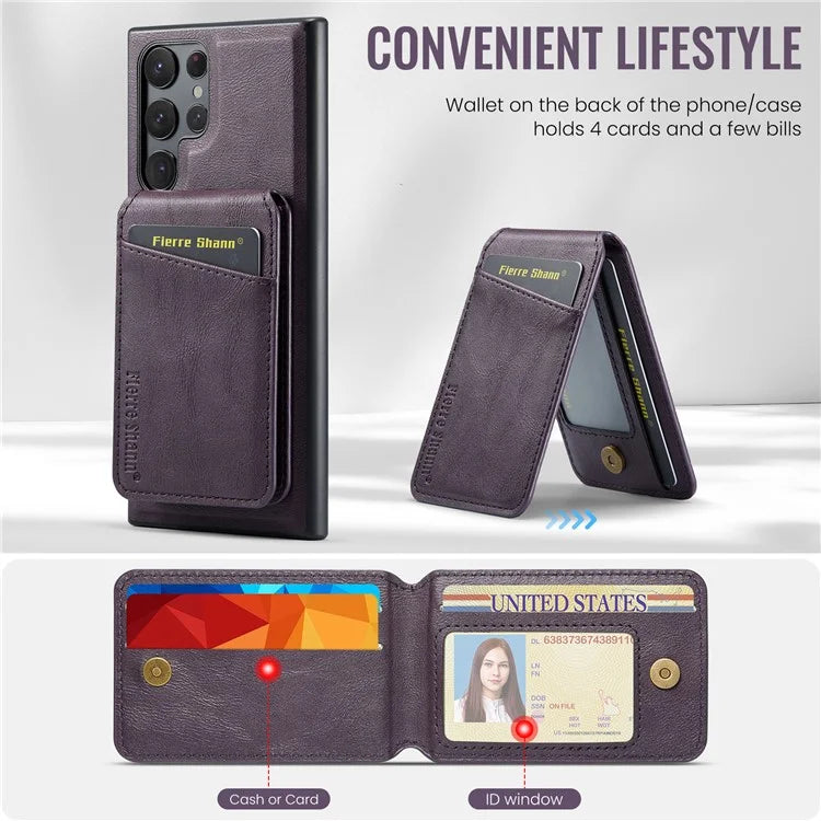 FIERRE SHANN 025 Style For Samsung Galaxy S22 Ultra 5G Case RFID Blocking Leather+TPU Phone Cover Detachable