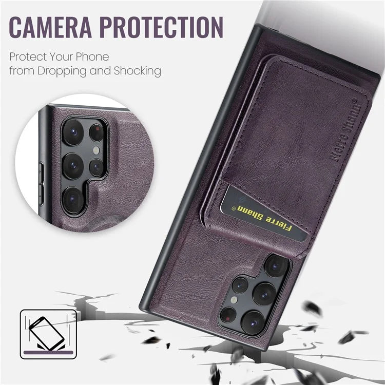 FIERRE SHANN 025 Style For Samsung Galaxy S22 Ultra 5G Case RFID Blocking Leather+TPU Phone Cover Detachable