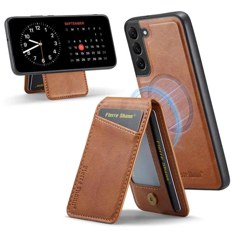 FIERRE SHANN 025 Style For Samsung Galaxy S22+ 5G Case Magnetic Phone Cover Detachable Card Slots