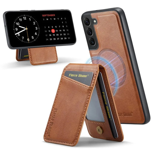 FIERRE SHANN 025 Style For Samsung Galaxy S22+ 5G Case Magnetic Phone Cover Detachable Card Slots