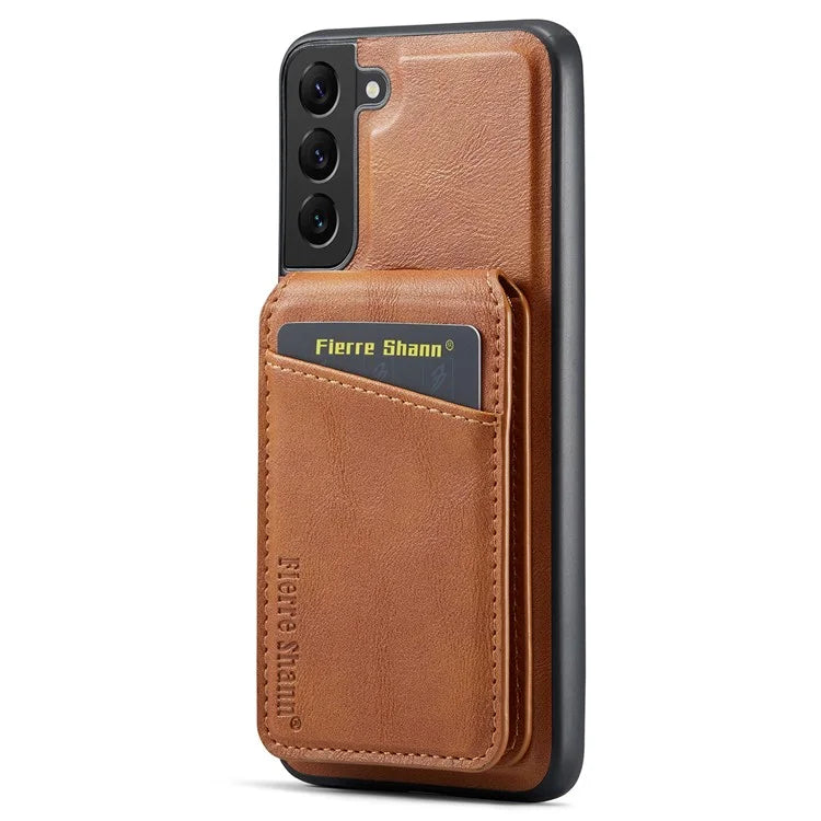 FIERRE SHANN 025 Style For Samsung Galaxy S22+ 5G Case Magnetic Phone Cover Detachable Card Slots