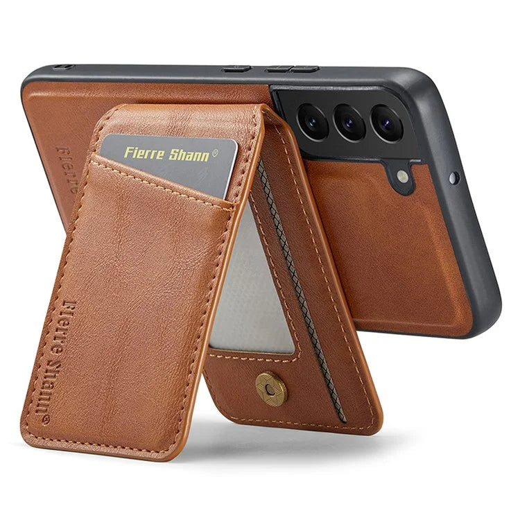 FIERRE SHANN 025 Style For Samsung Galaxy S22+ 5G Case Magnetic Phone Cover Detachable Card Slots