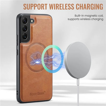 FIERRE SHANN 025 Style For Samsung Galaxy S22+ 5G Case Magnetic Phone Cover Detachable Card Slots