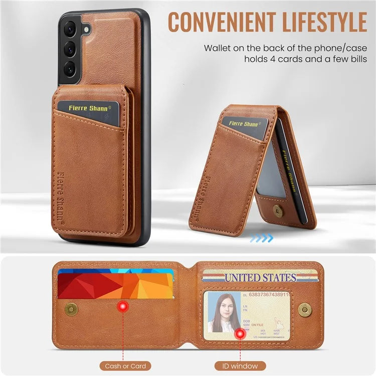 FIERRE SHANN 025 Style For Samsung Galaxy S22+ 5G Case Magnetic Phone Cover Detachable Card Slots
