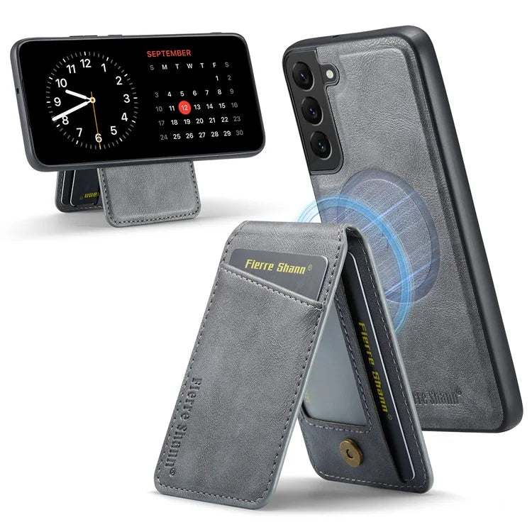 FIERRE SHANN 025 Style For Samsung Galaxy S22+ 5G Case Magnetic Phone Cover Detachable Card Slots