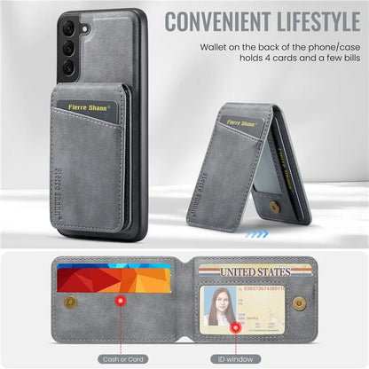 FIERRE SHANN 025 Style For Samsung Galaxy S22+ 5G Case Magnetic Phone Cover Detachable Card Slots