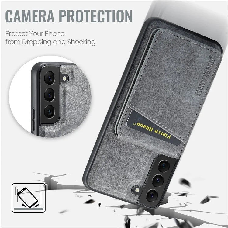 FIERRE SHANN 025 Style For Samsung Galaxy S22+ 5G Case Magnetic Phone Cover Detachable Card Slots