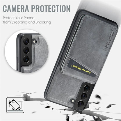 FIERRE SHANN 025 Style For Samsung Galaxy S22+ 5G Case Magnetic Phone Cover Detachable Card Slots