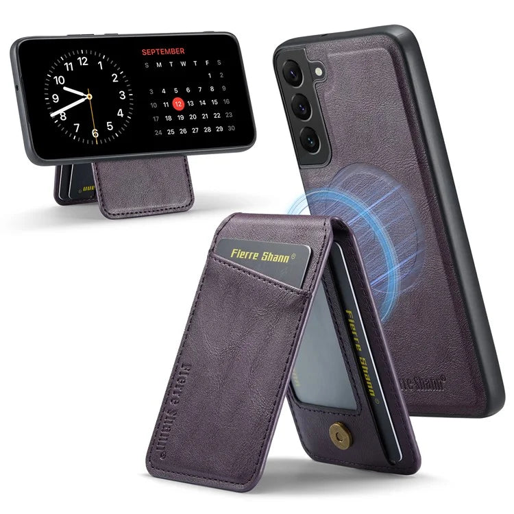 FIERRE SHANN 025 Style For Samsung Galaxy S22+ 5G Case Magnetic Phone Cover Detachable Card Slots